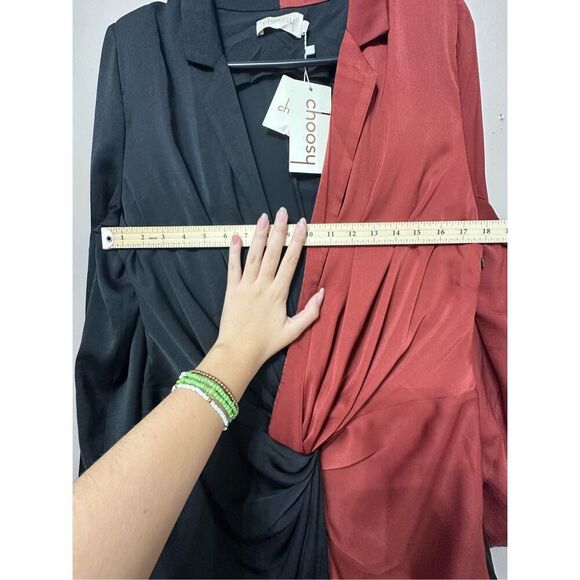 NWT Choosy In A Mood Plunging Neckline Black Sienna Brown Two-Tone Mini Dress 8 - Picture 7 of 16